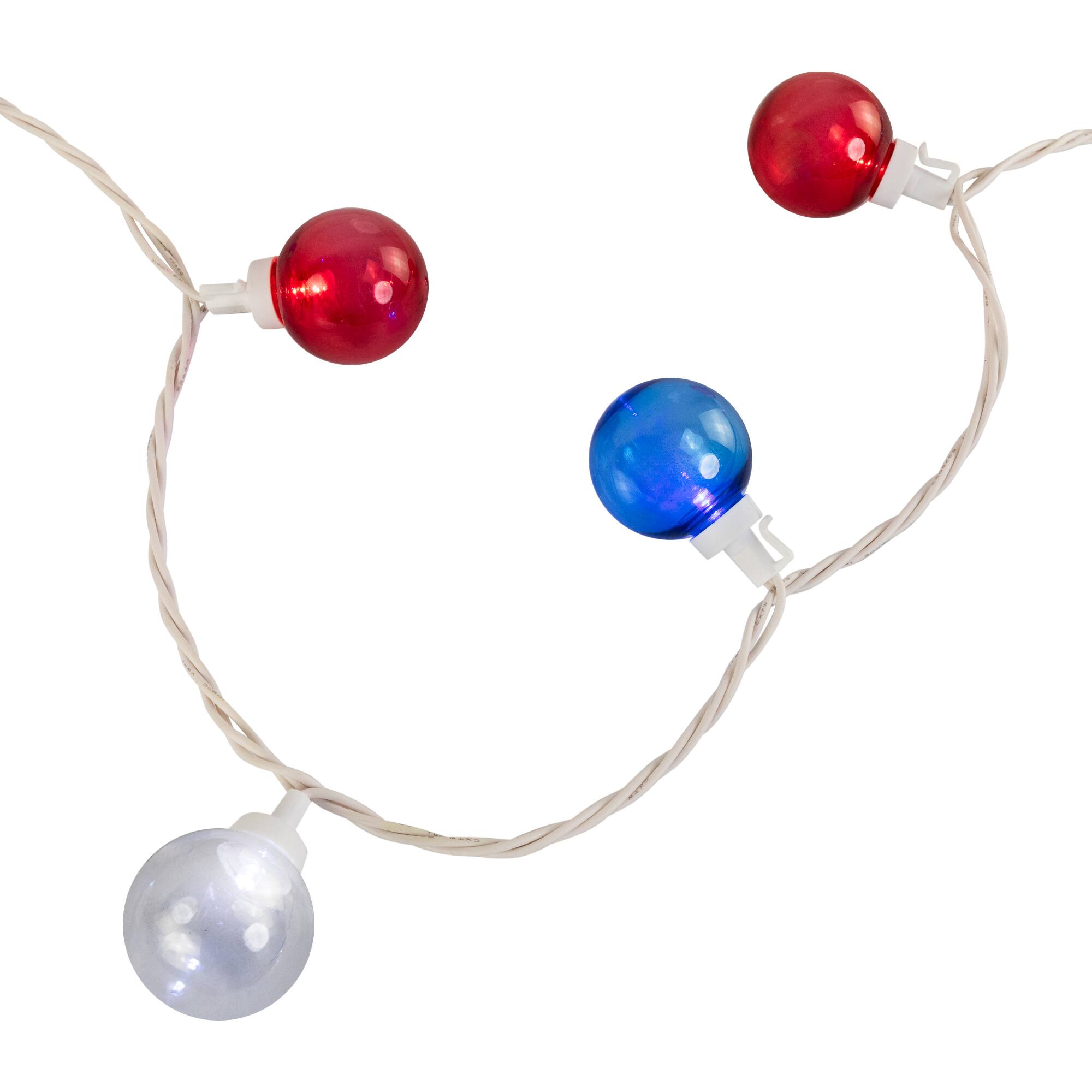 Patriotic LED G40 Christmas Lights - Red White and Blue - 11' White Wire - 25ct